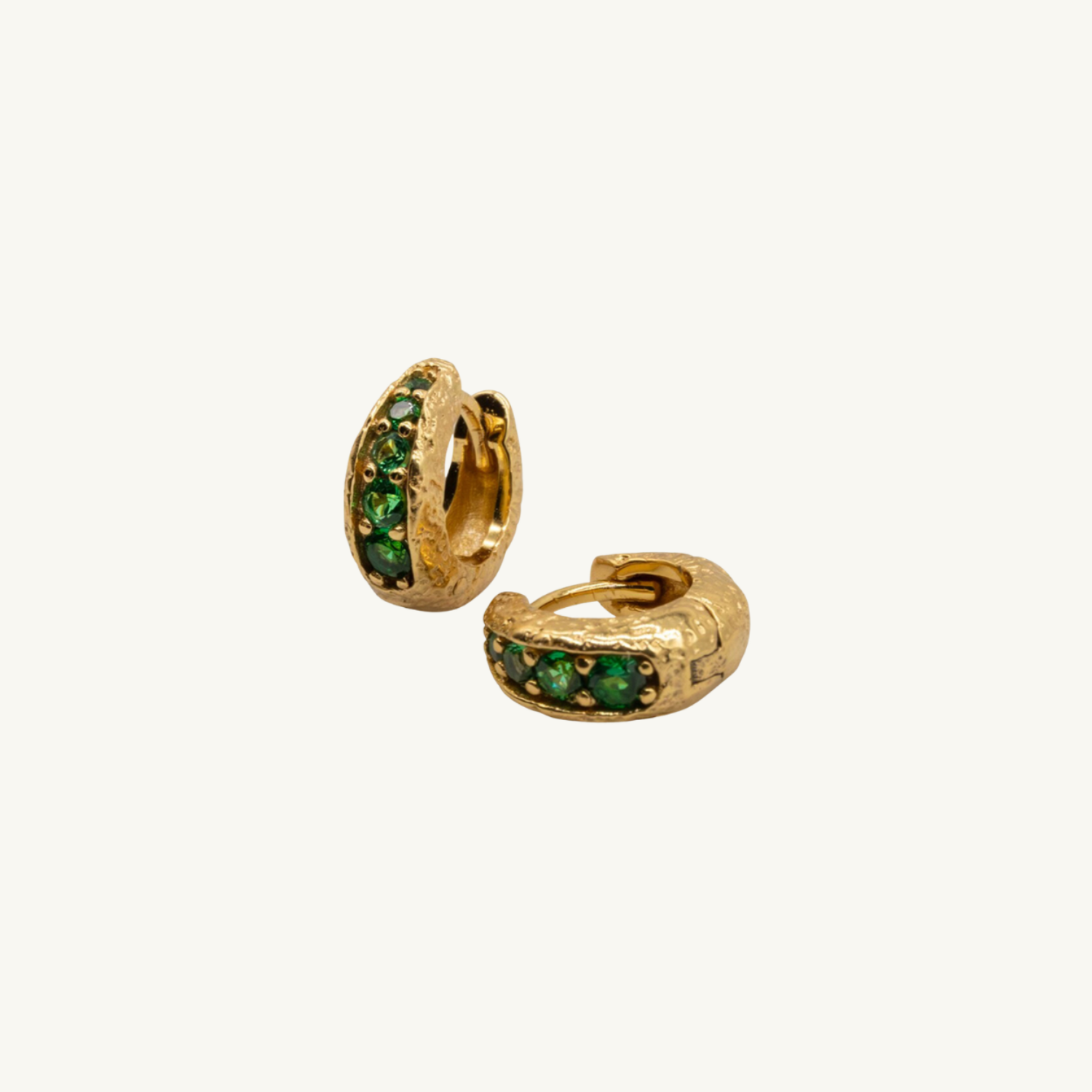 Emerald Gold Huggie Hoop Earrings