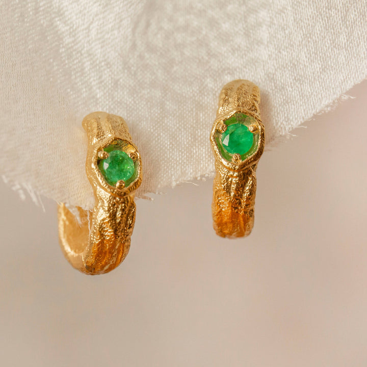 Emerald Gold Branch Hoop Earrings