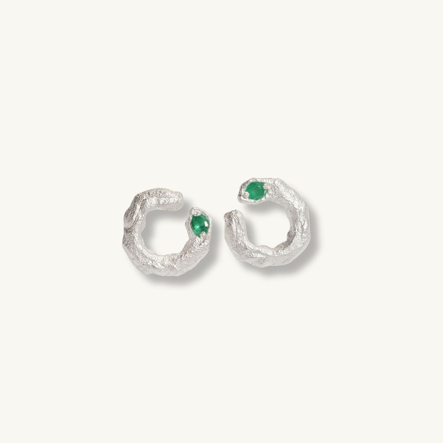Emerald Silver Asymmetric Branch Earrings