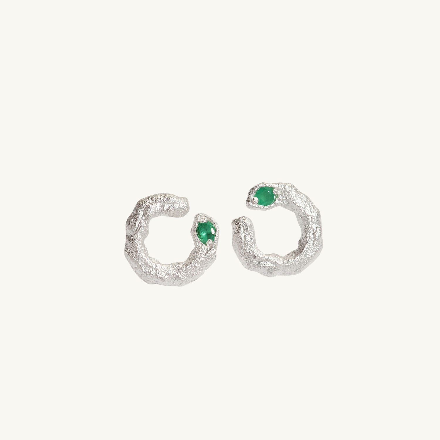 Emerald Silver Asymmetric Branch Earrings