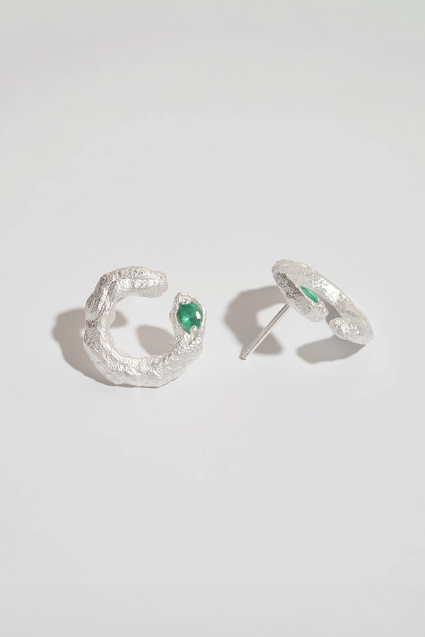 Emerald Silver Asymmetric Branch Earrings