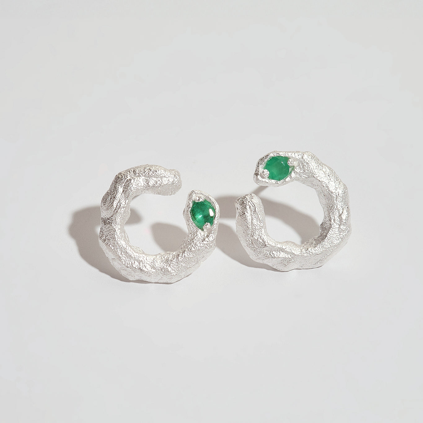 Emerald Silver Asymmetric Branch Earrings