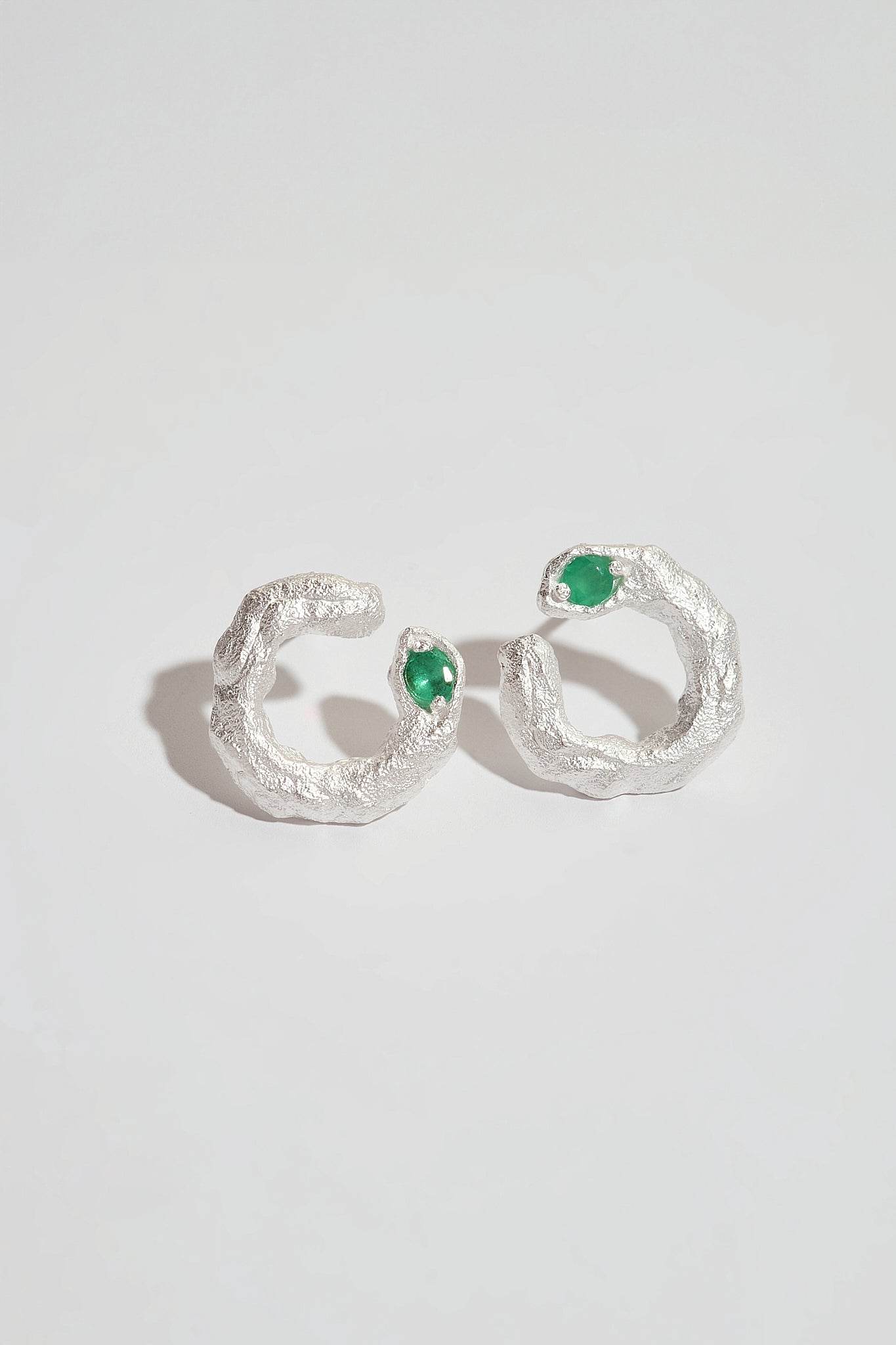 Emerald Silver Asymmetric Branch Earrings