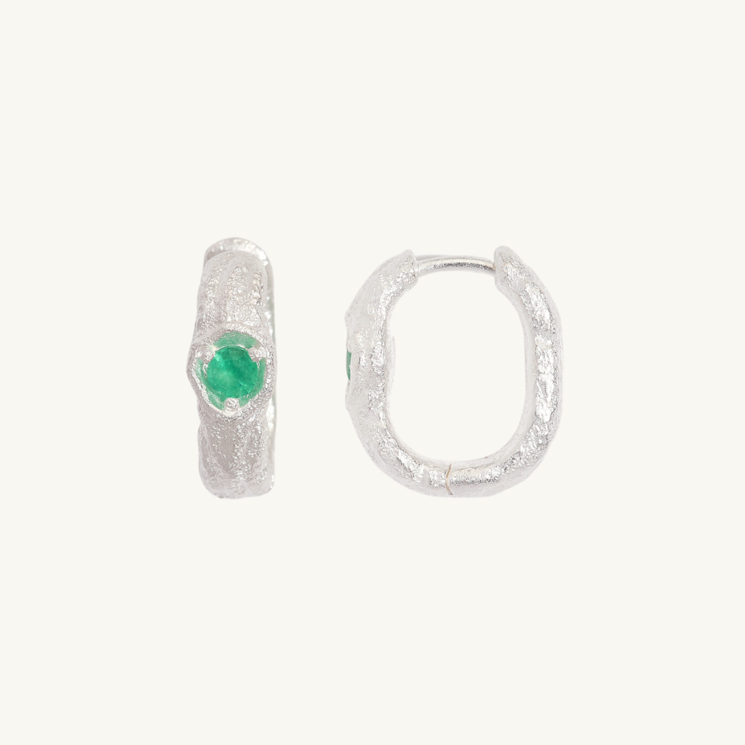 Emerald Silver Branch Hoop Earrings