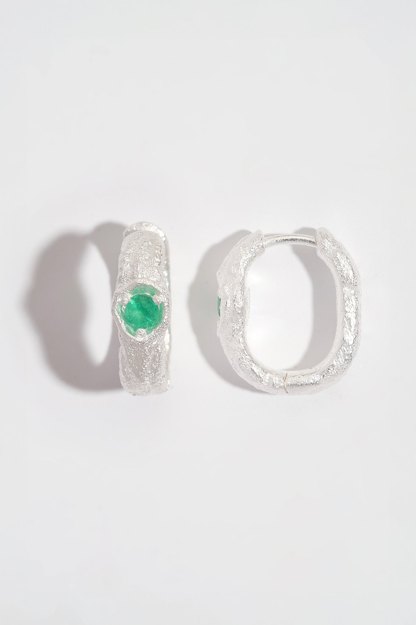  Emerald Silver Branch Hoop Earrings
