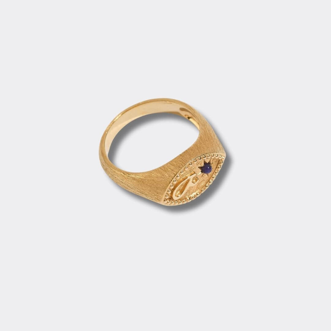Fuck Gold Vermeil Signet Ring with Lapis Lazuli Gemstone side view