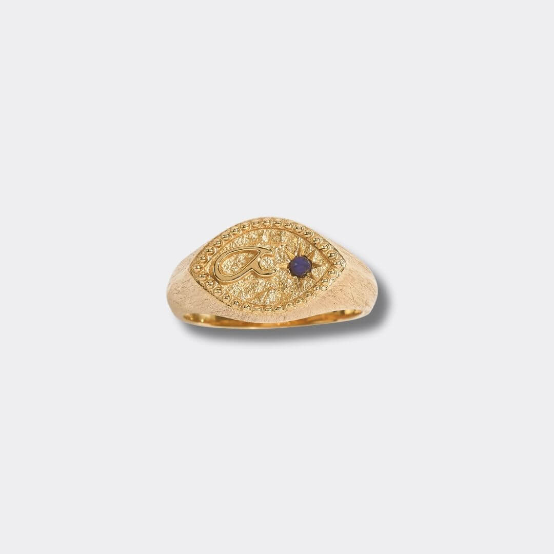Fuck Gold Vermeil Signet Ring with Lapis Lazuli Gemstone