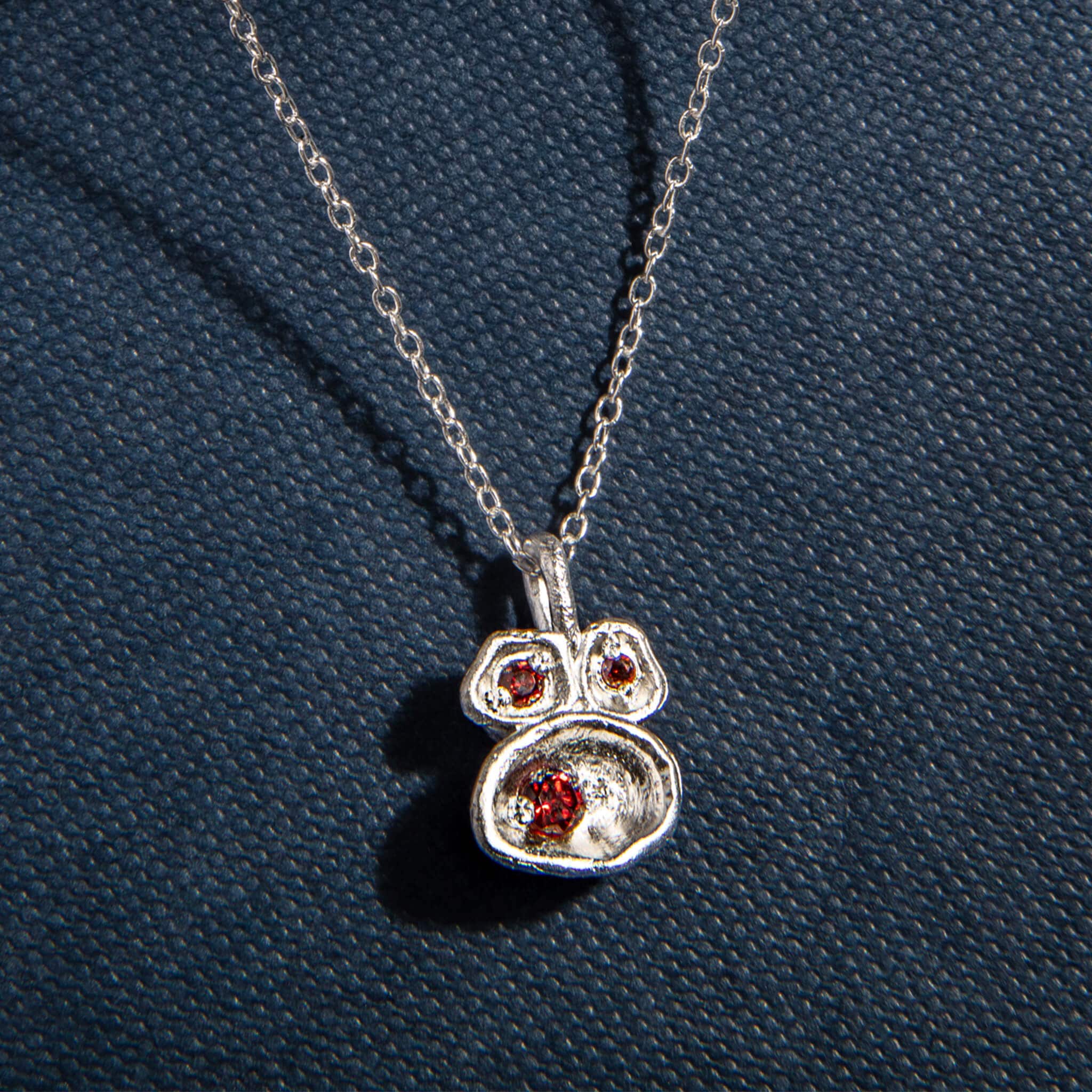 Garnet and Silver Birthstone Lichen Pendant Necklace