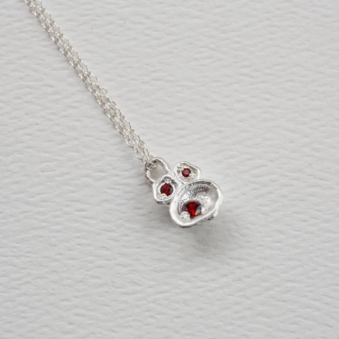 Garnet and Silver Birthstone Lichen Pendant Necklace