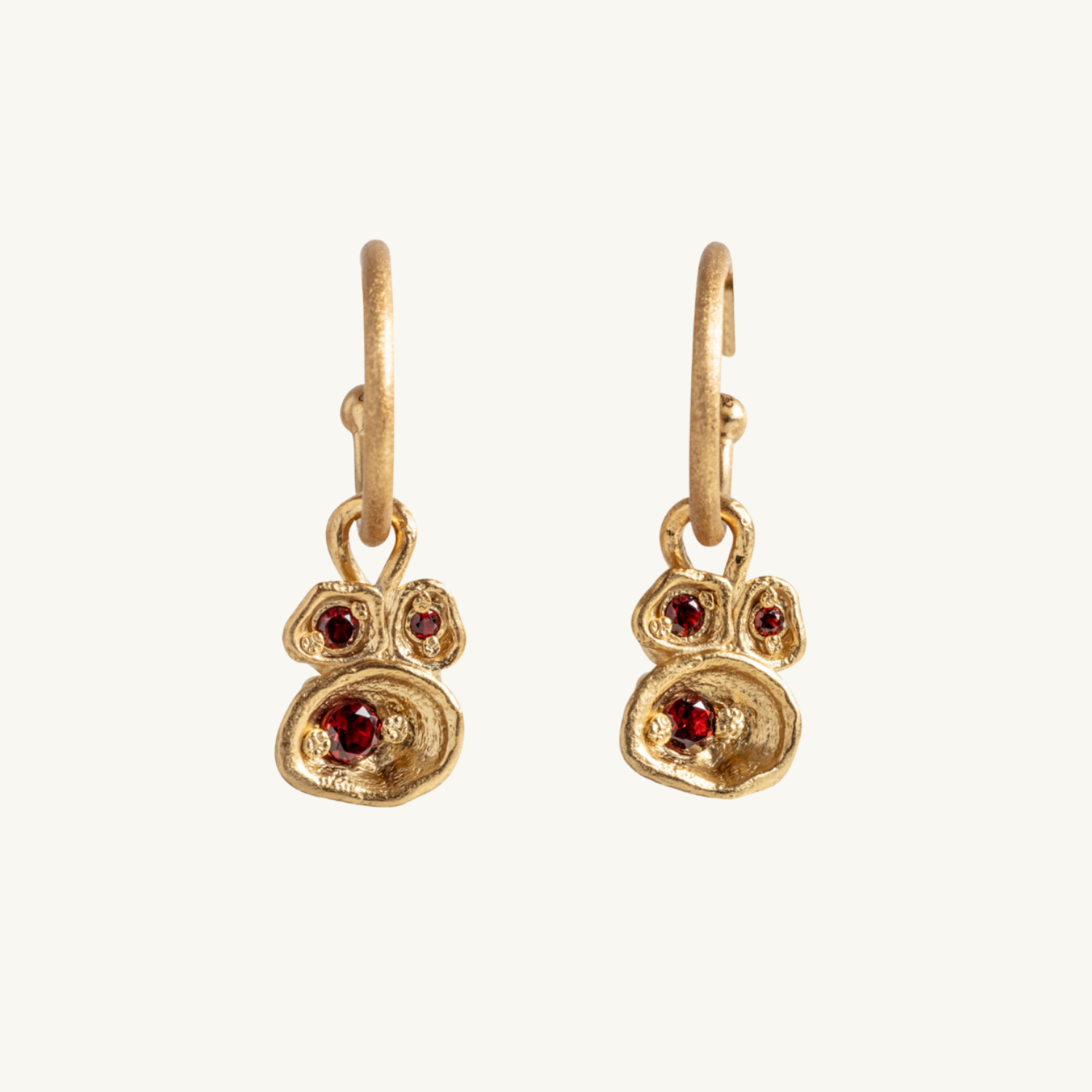 Garnet Gold Lichen Hoop Earrings