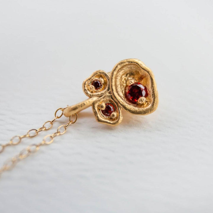 Garnet and Gold Birthstone Pendant Necklace - close up
