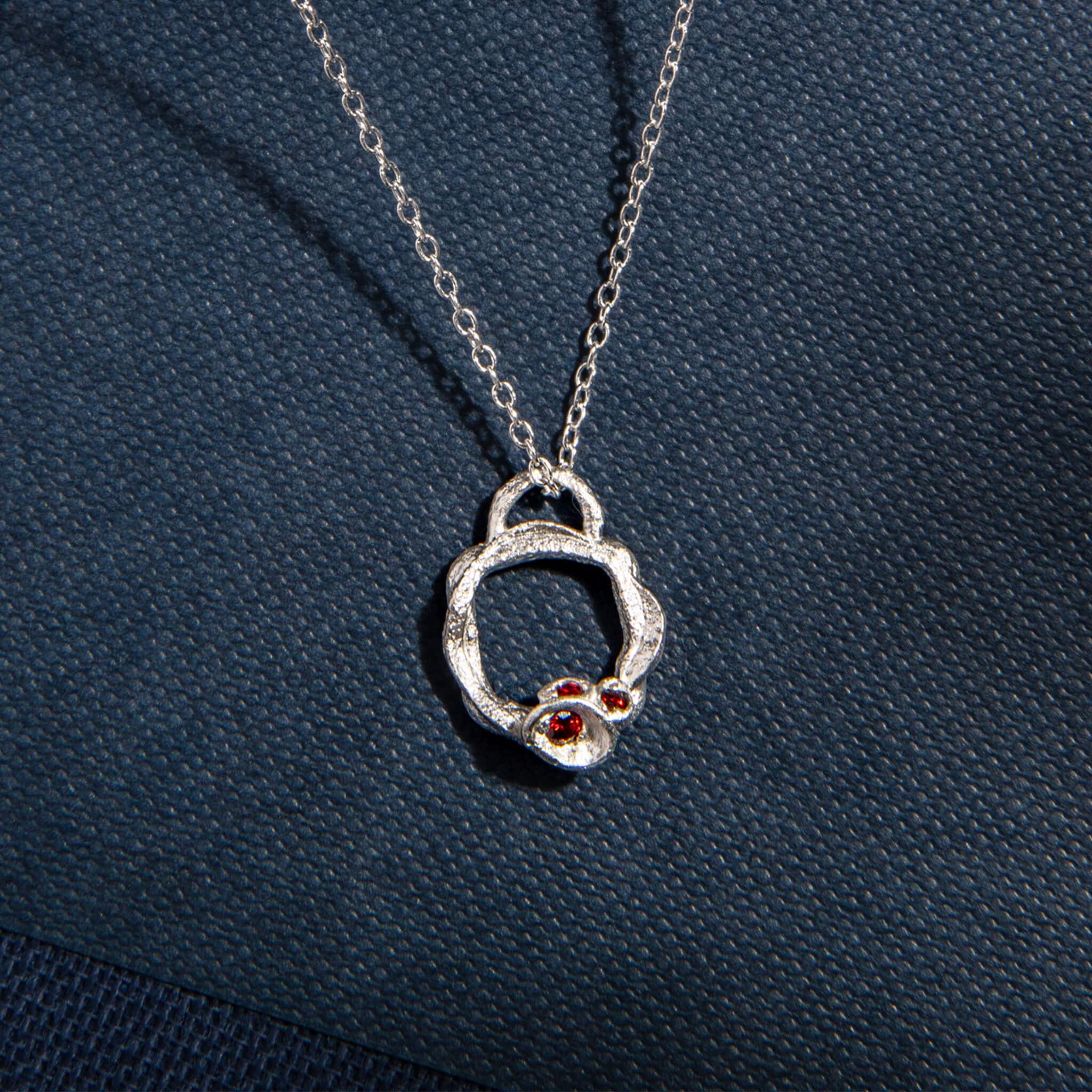 Garnet and Silver Birthstone Branch Circle Necklace (Small)