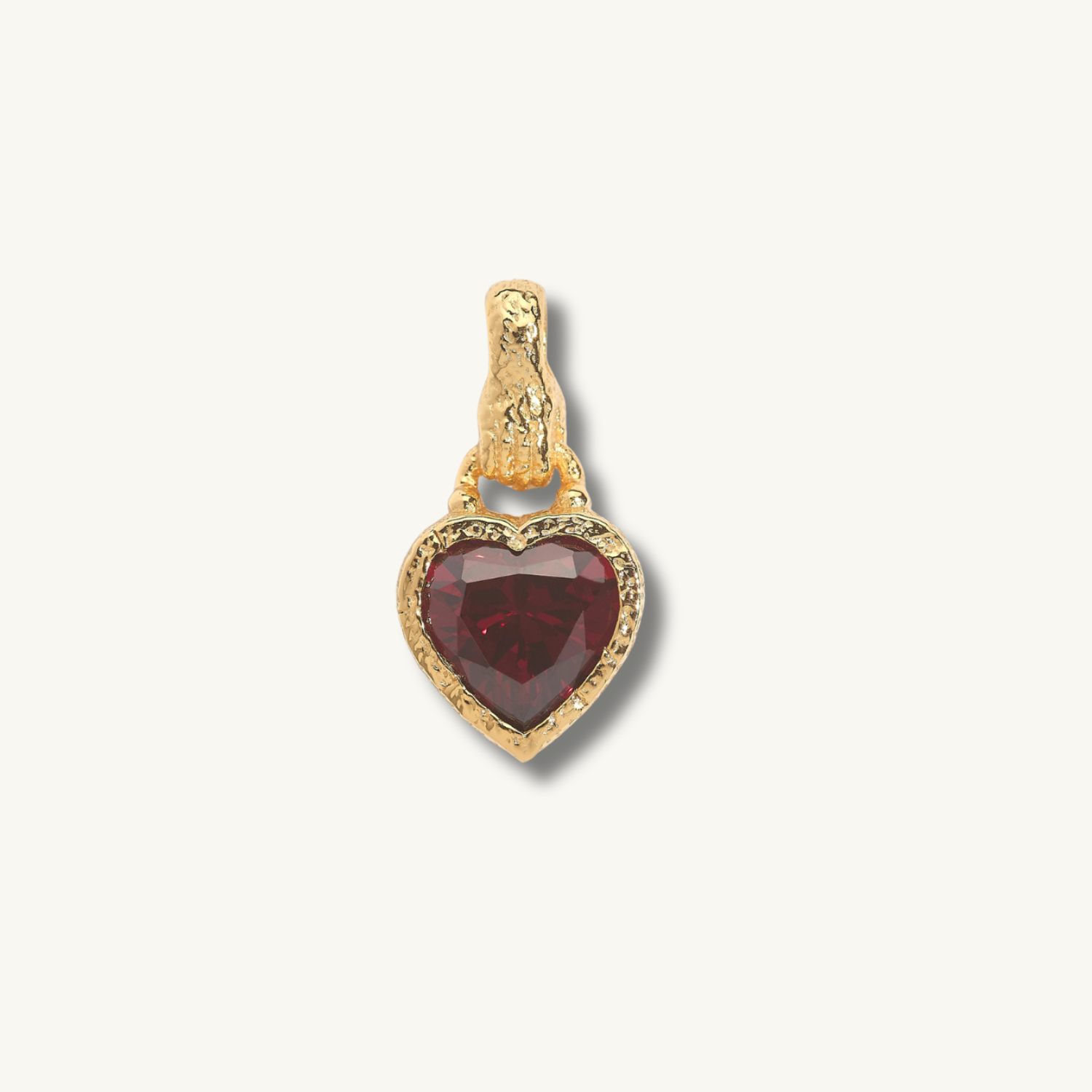 Garnet Heart in Hand Gold Charm Pendant