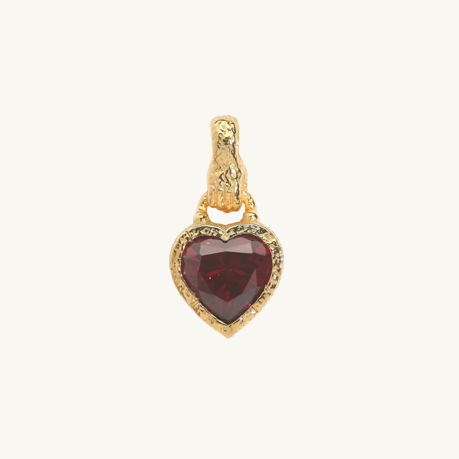 Garnet Heart in Hand Gold Charm Pendant