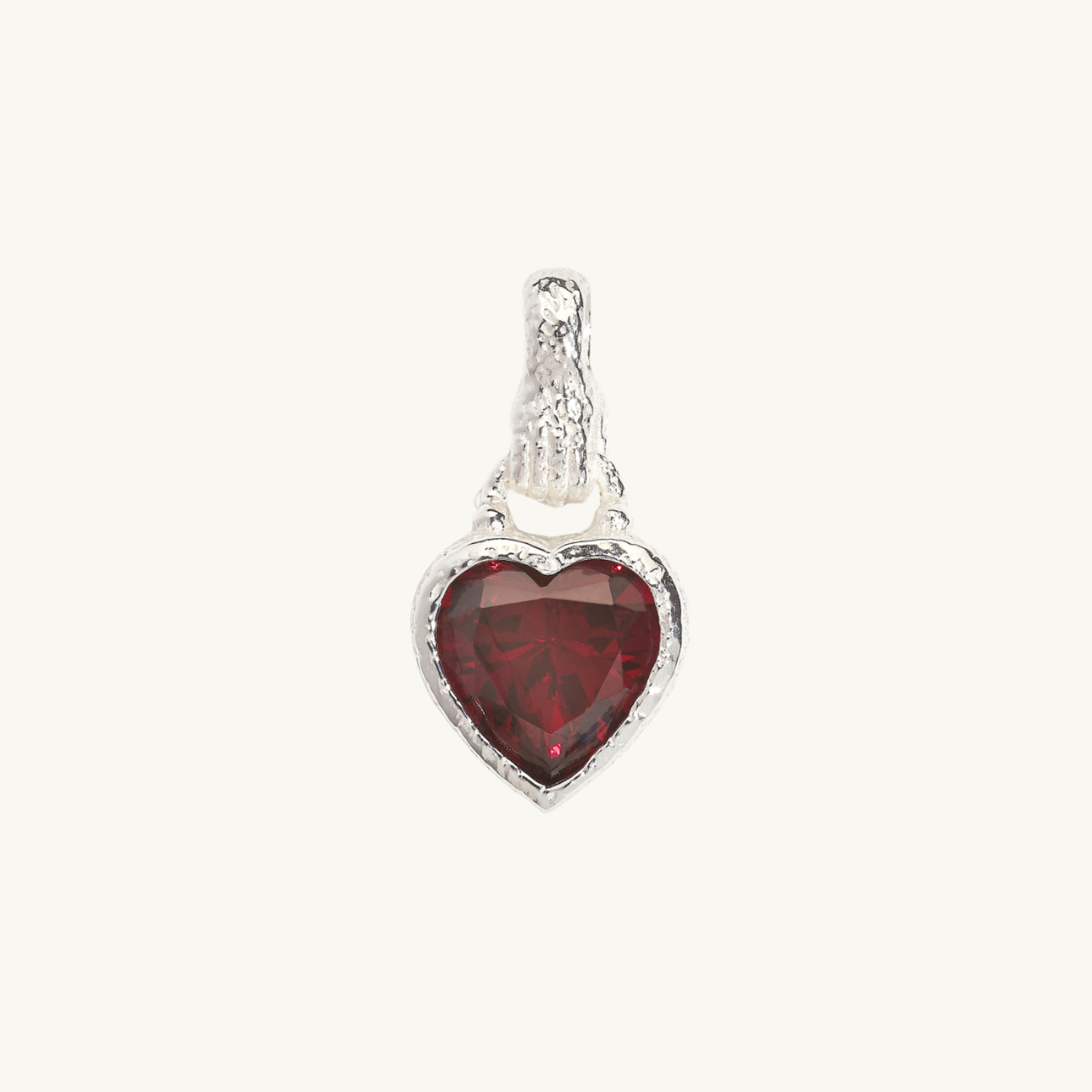 Garnet Heart in Hand Silver Charm Pendant