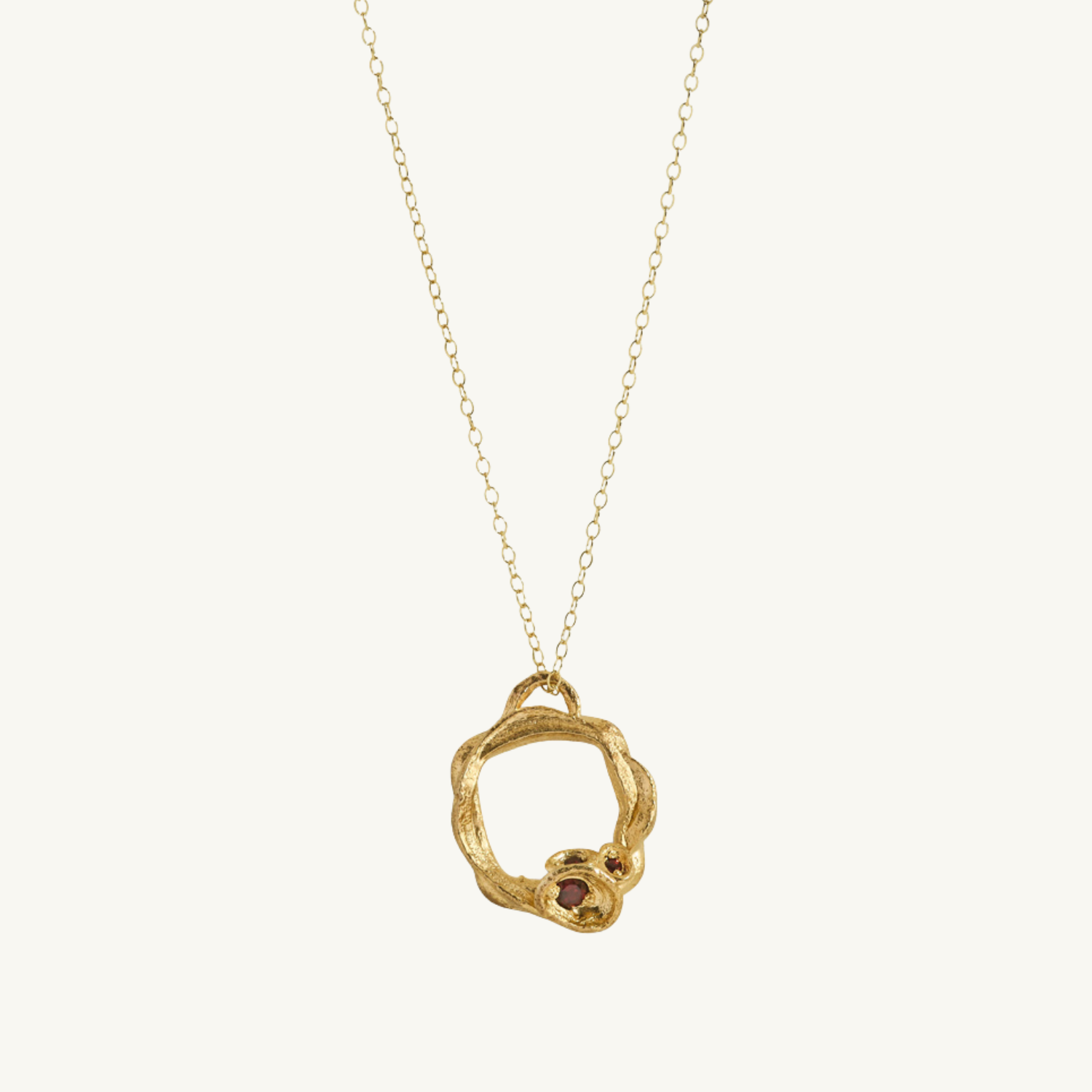 Garnet Gold Circle Necklace (Large)
