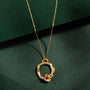 Garnet and Gold Birthstone Branch Circle Necklace - Large