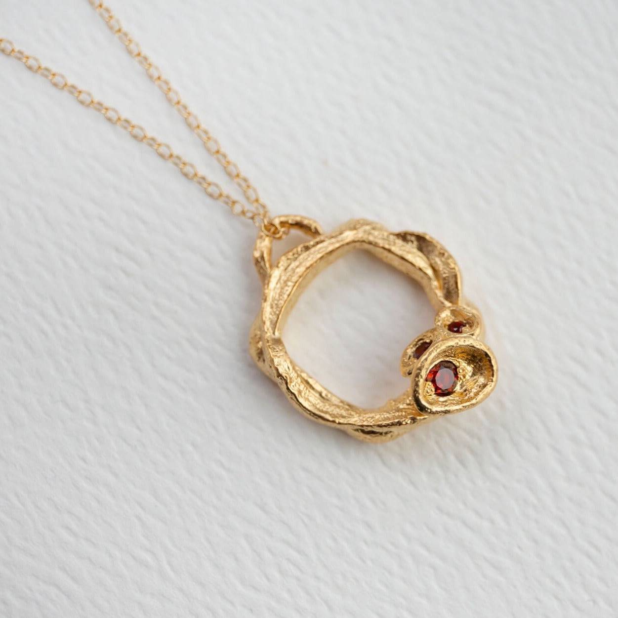 Garnet and Gold Branch Eternity Birthstone Necklace - Large