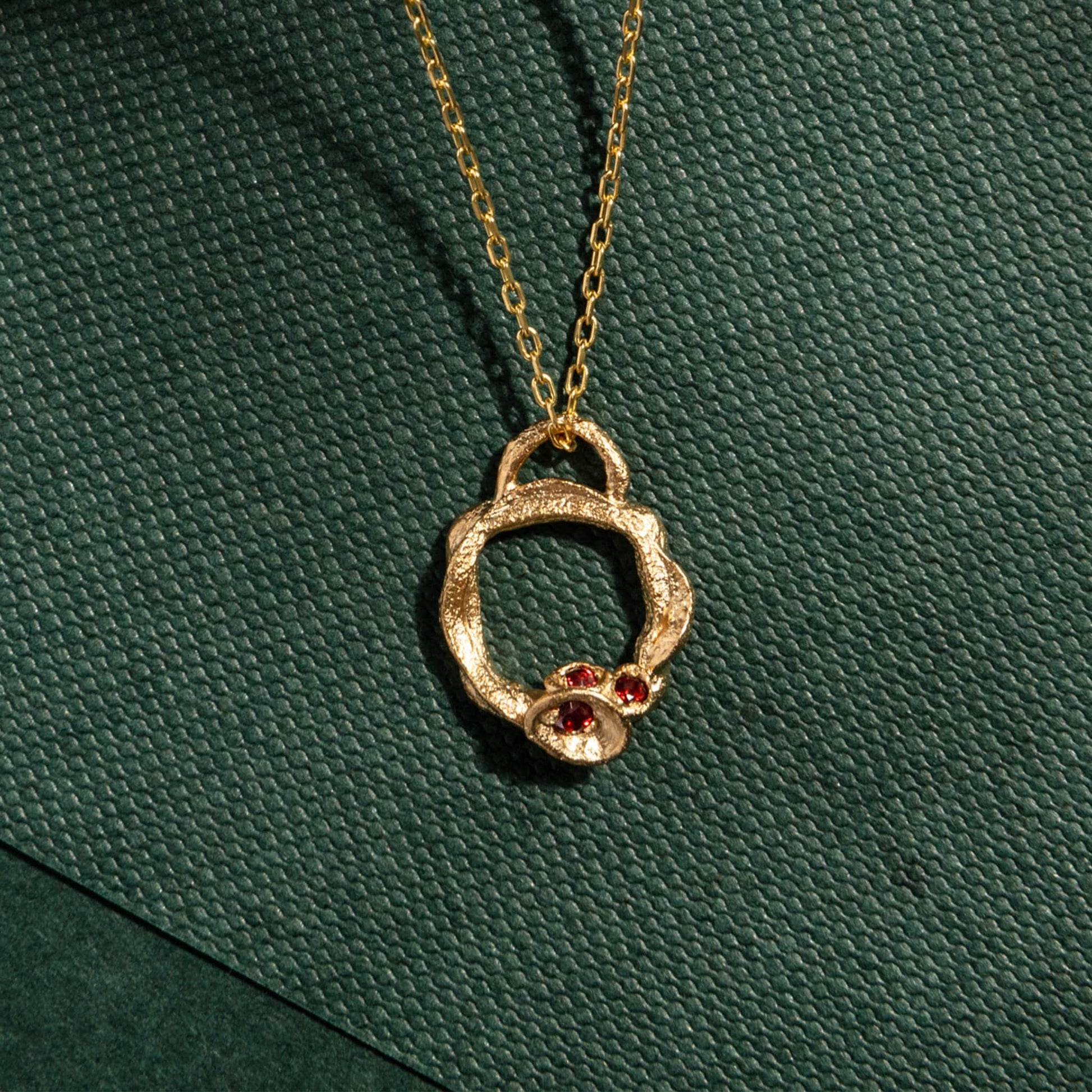 Garnet and Gold Birthstone Small Branch Circle Necklace (Small)