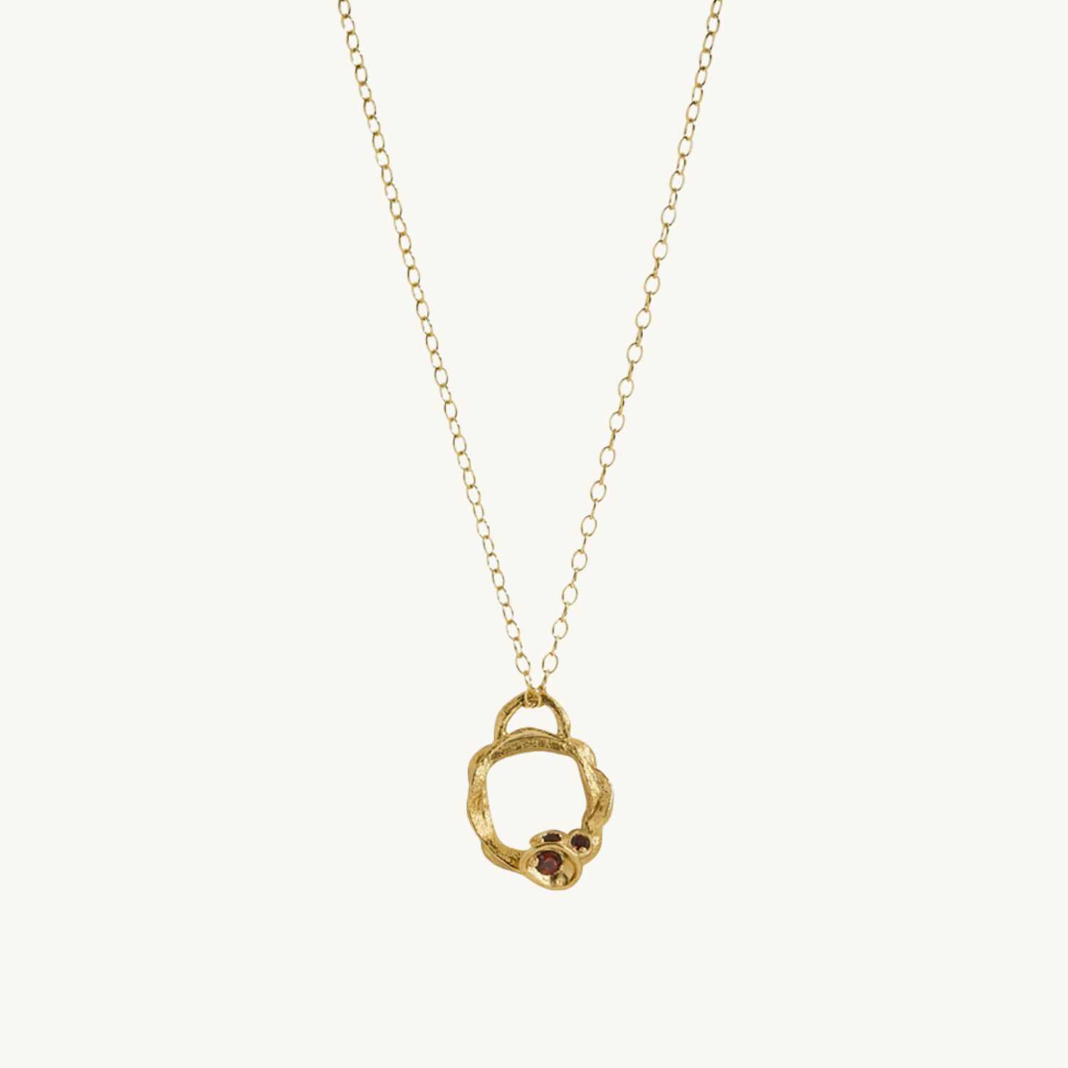 Garnet Gold Circle Necklace (Small)