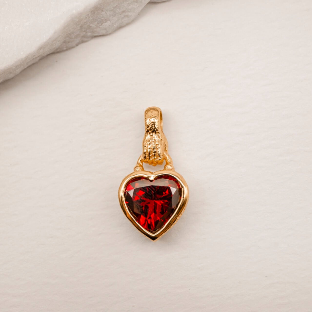 Garnet Heart in Hand Gold Charm Pendant
