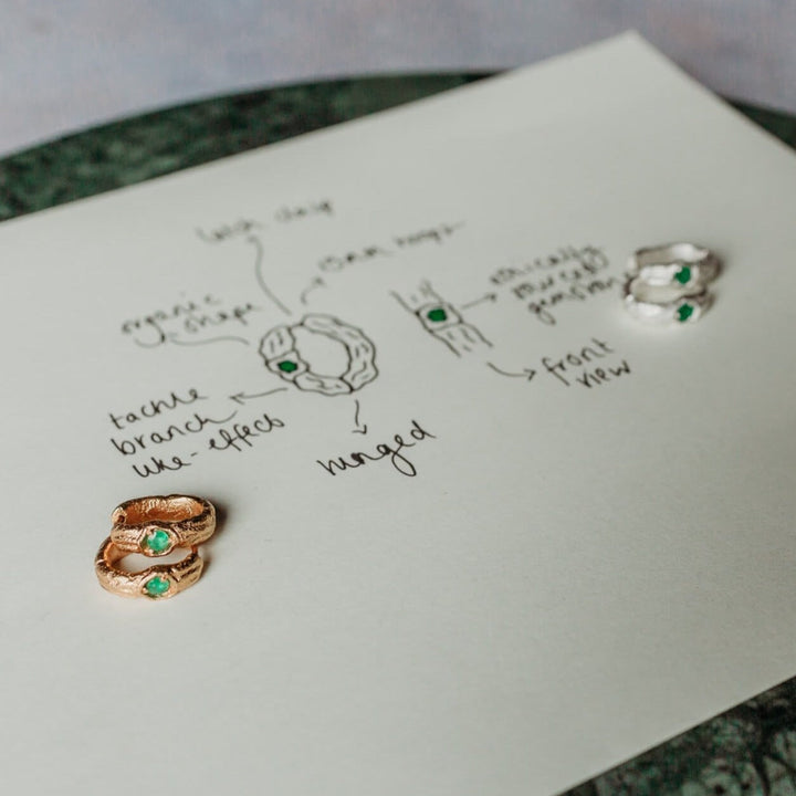 Emerald Gold Branch Hoop Earrings