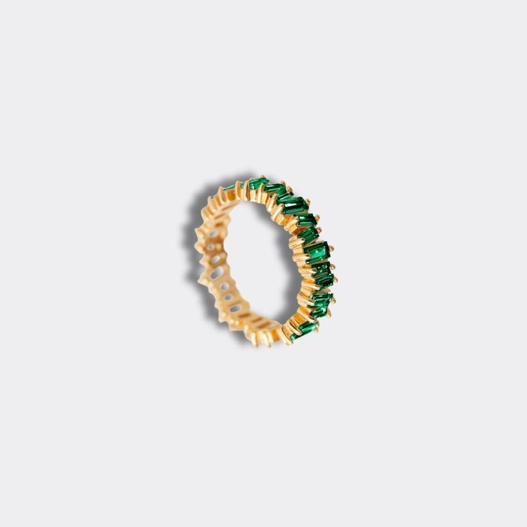 Emerald CZ Shattered Baguette Gold Vermeil Ring