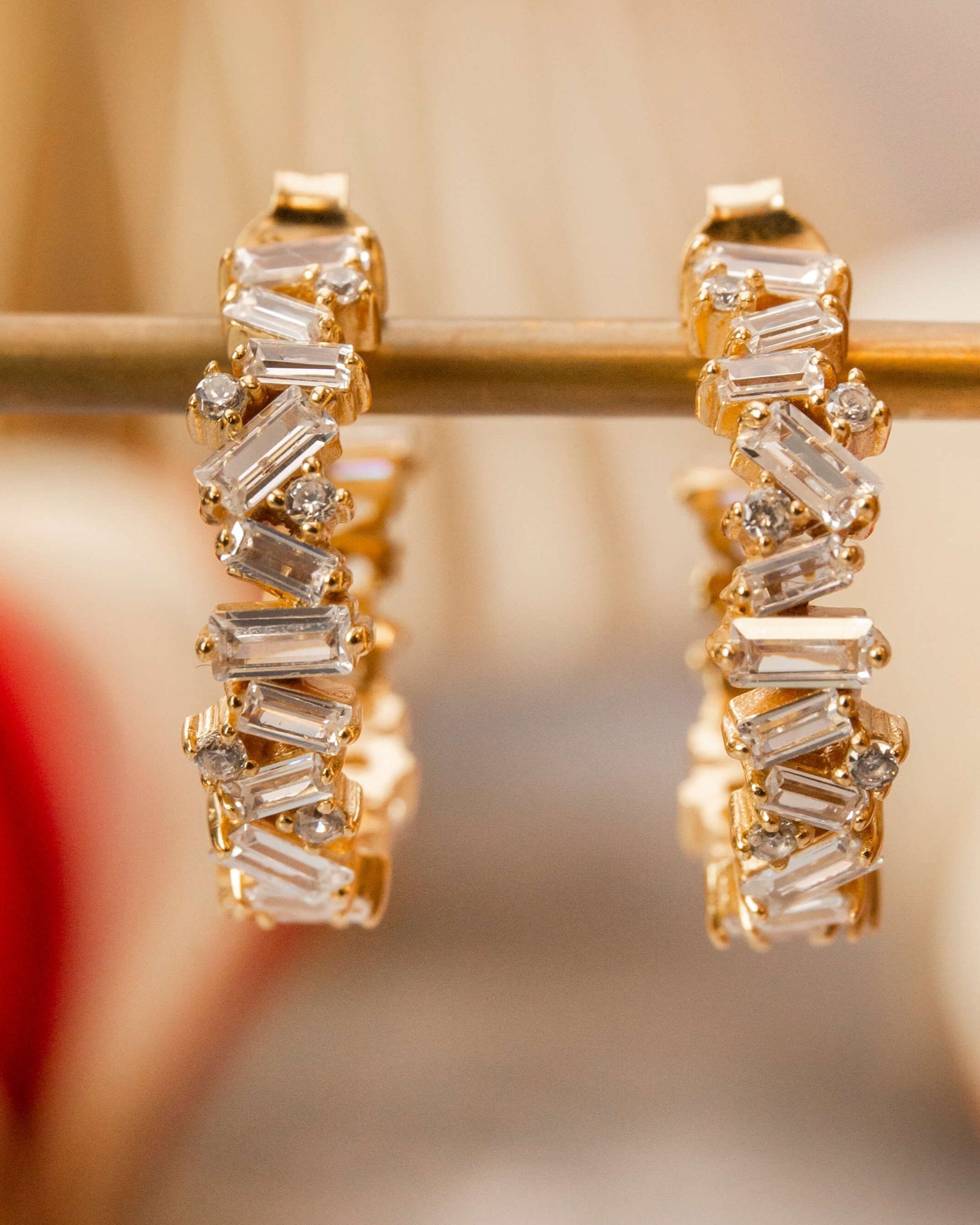 Gold vermeil baguette hoop earrings 
