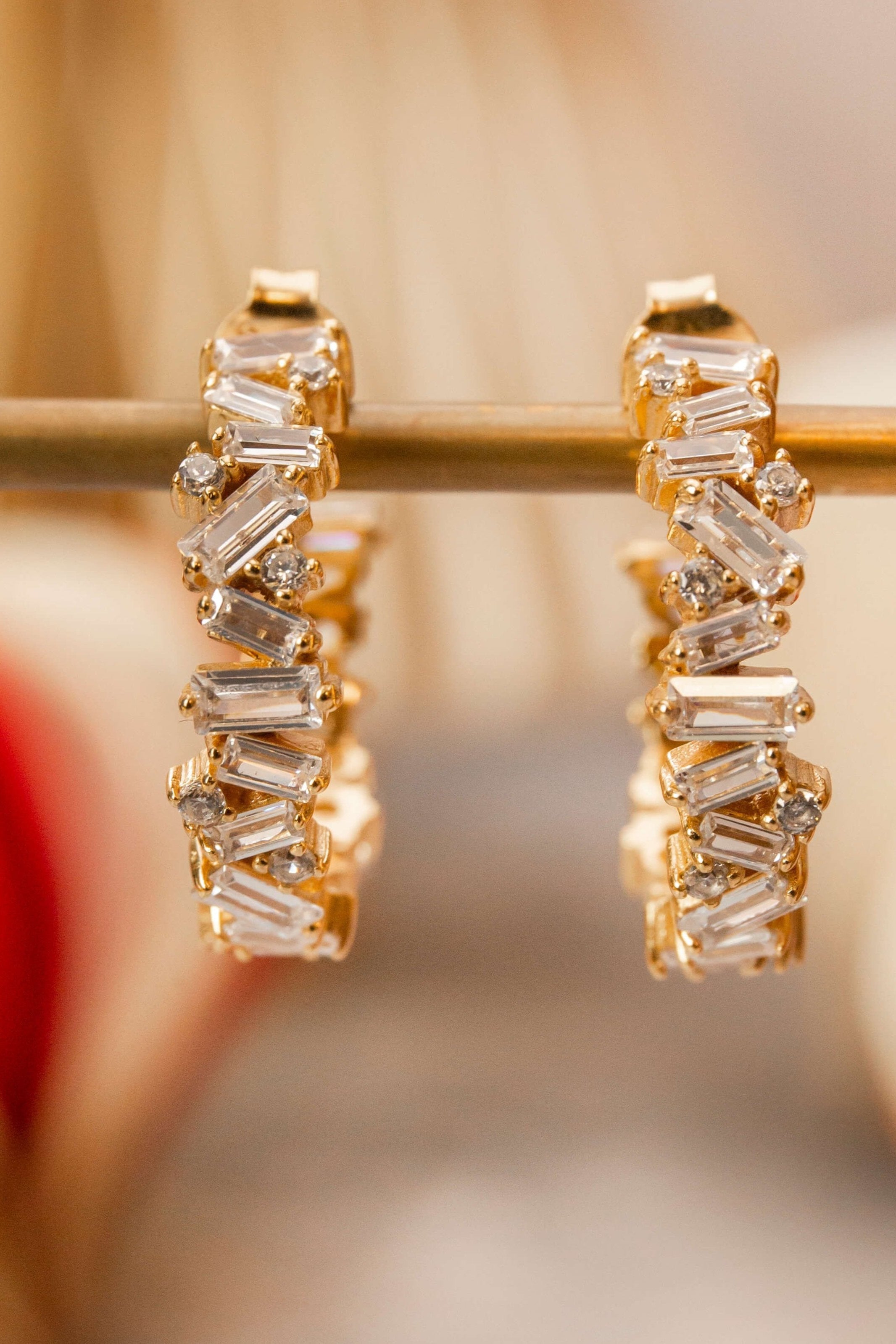 Gold vermeil baguette hoop earrings 
