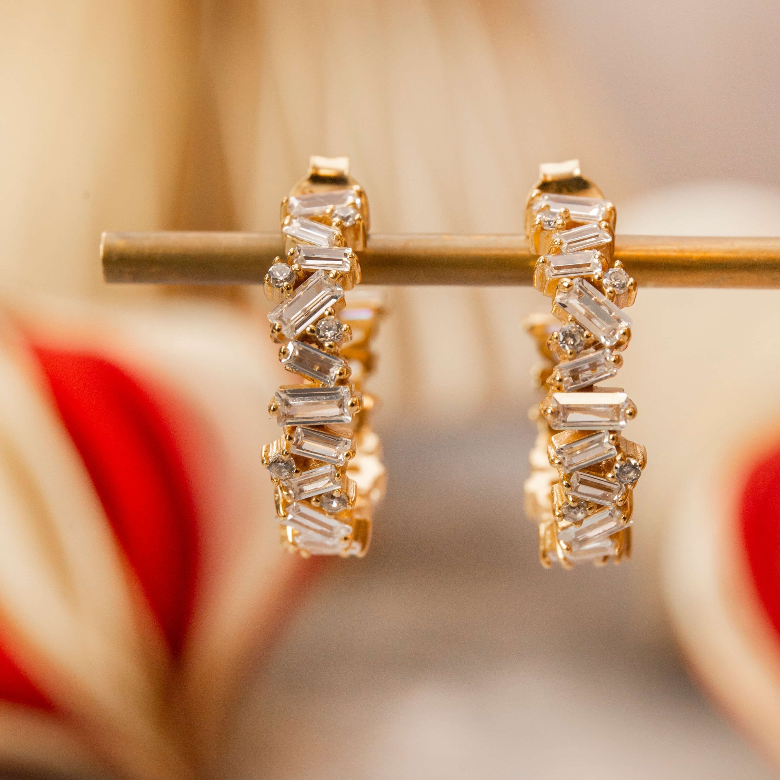 Gold vermeil baguette hoop earrings 