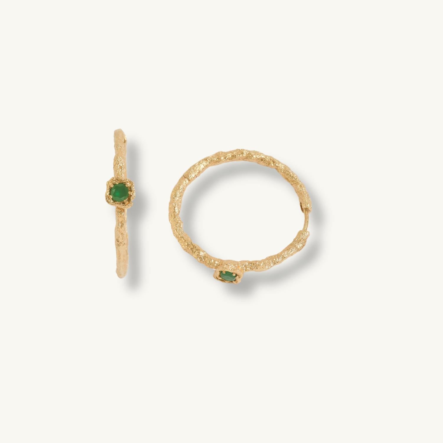 Chalcedony Lichen Branch Gold Large Hoops