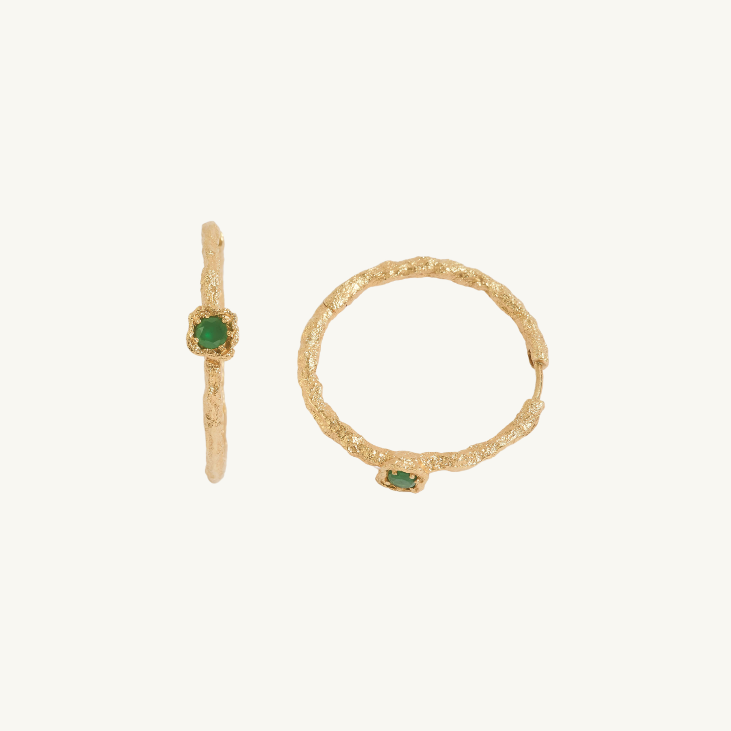 Chalcedony Lichen Branch Gold Large Hoops