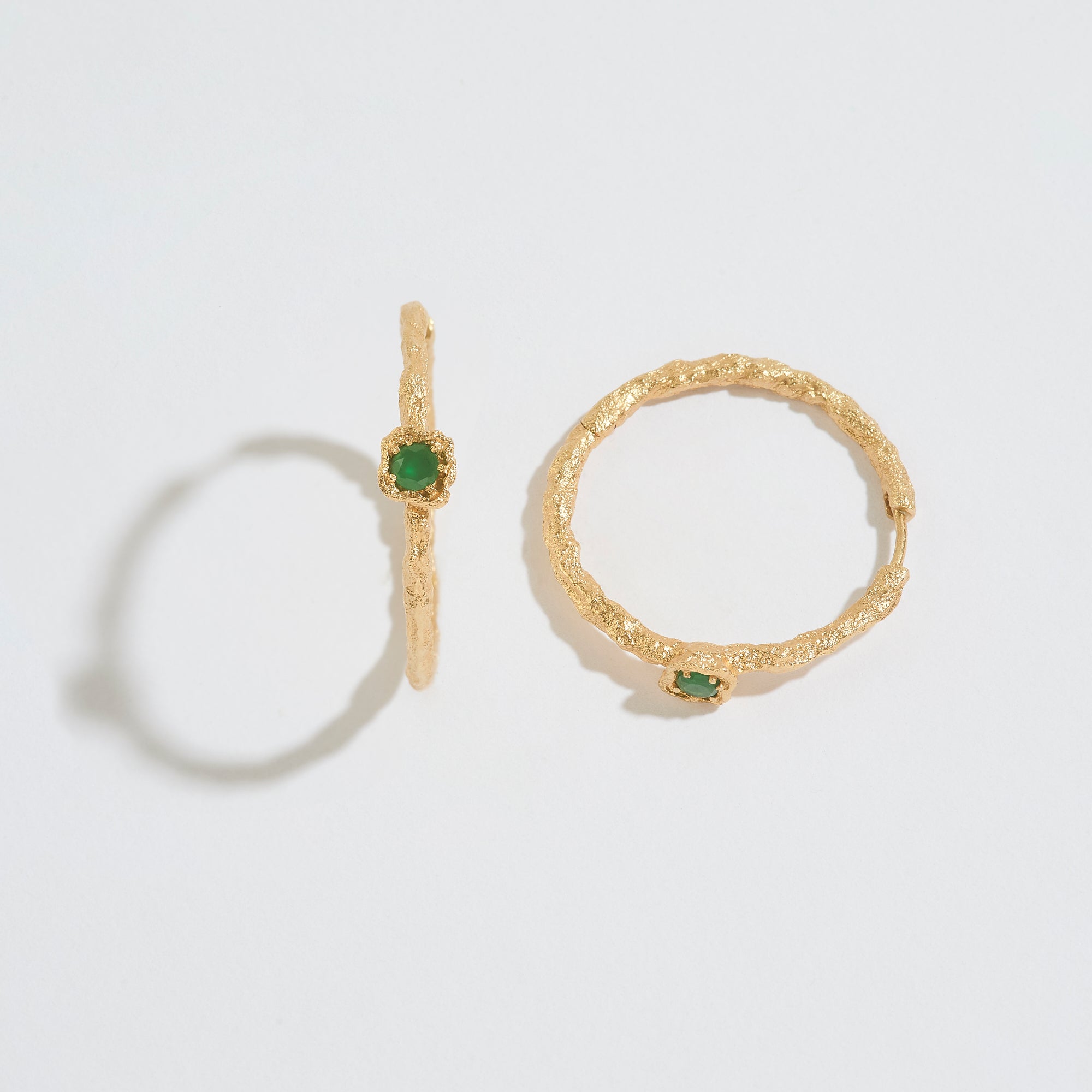 Chalcedony Lichen Branch Gold Large Hoops