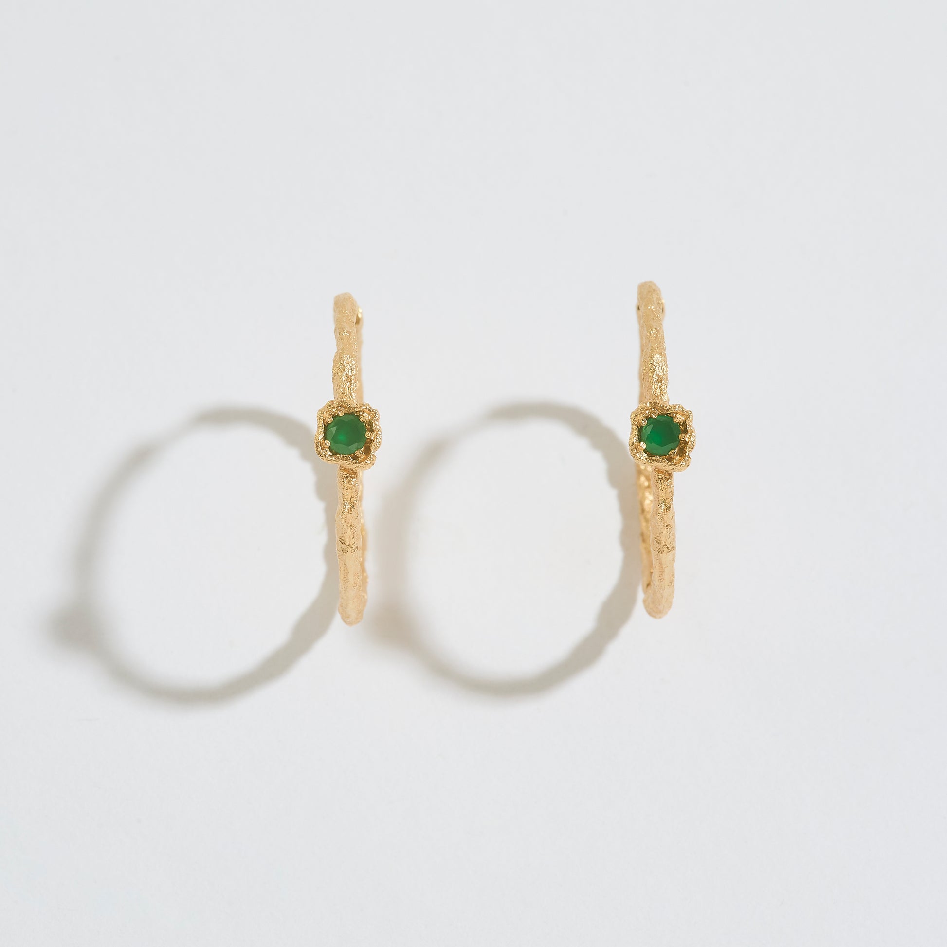 Chalcedony Lichen Branch Gold Large Hoops