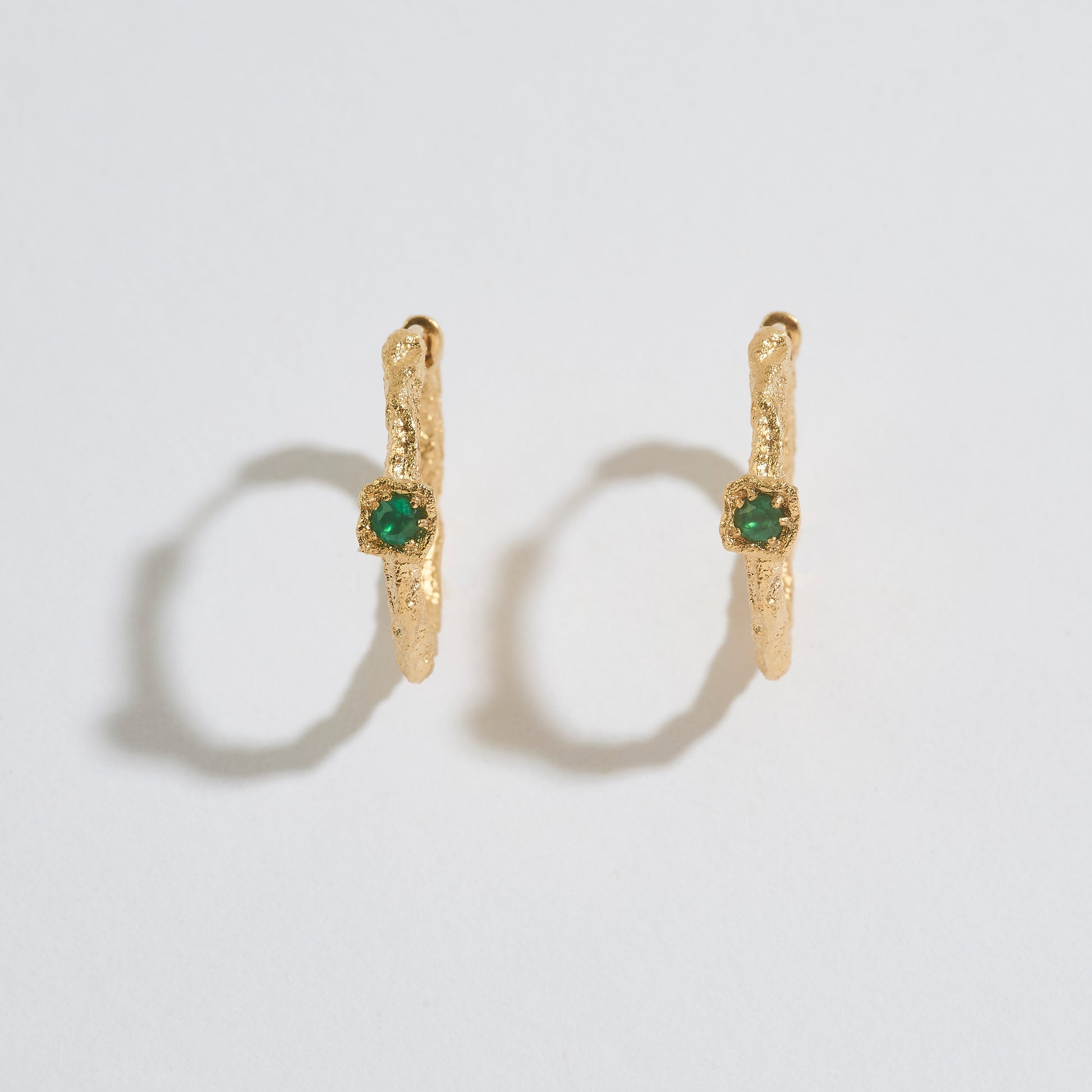Chalcedony Lichen Branch Gold Medium Hoops