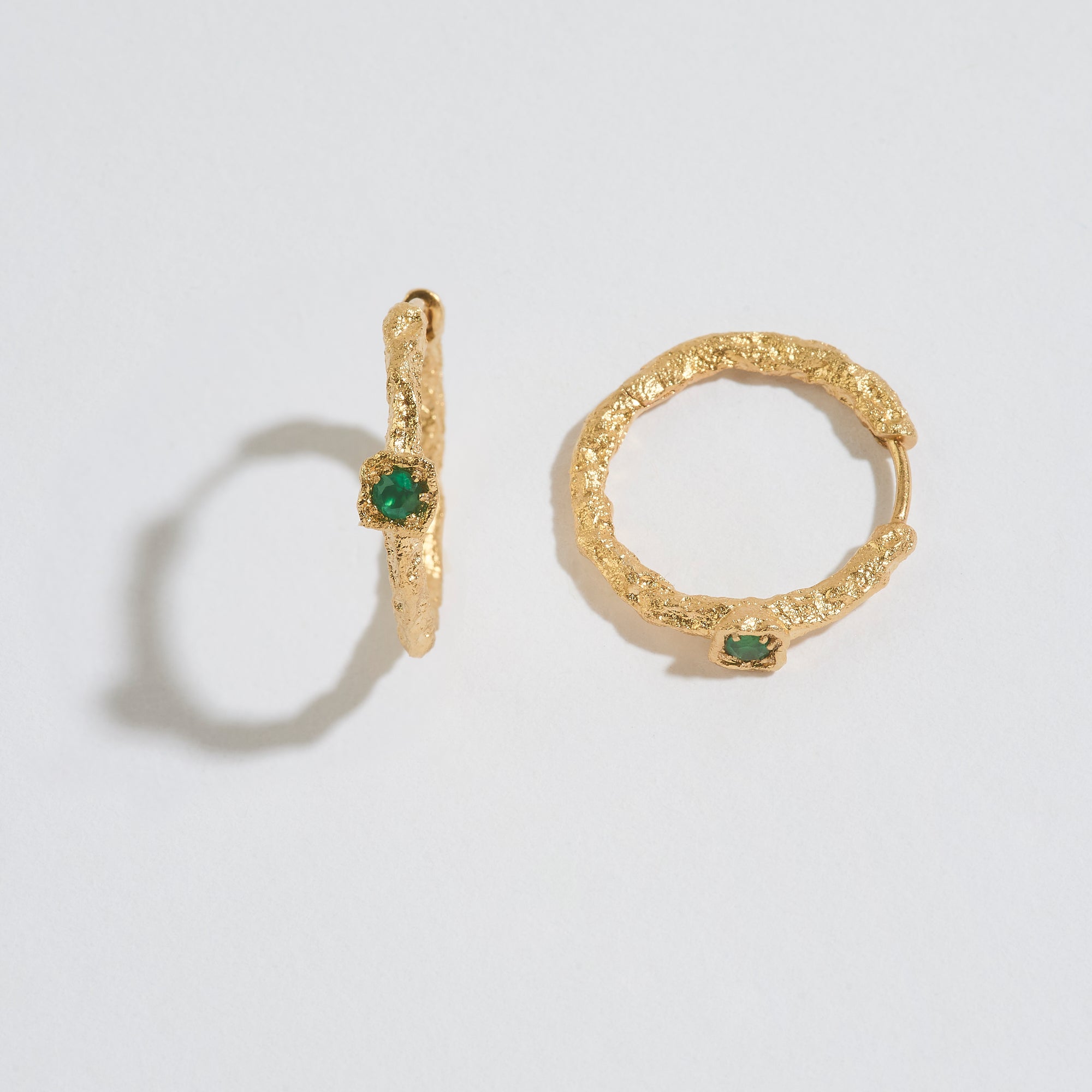 Chalcedony Lichen Branch Gold Medium Hoops