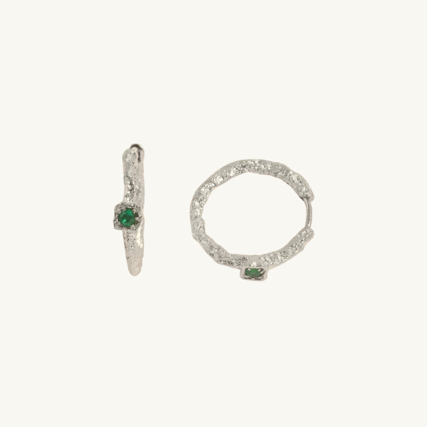 Chalcedony Lichen Branch Silver Medium Hoops
