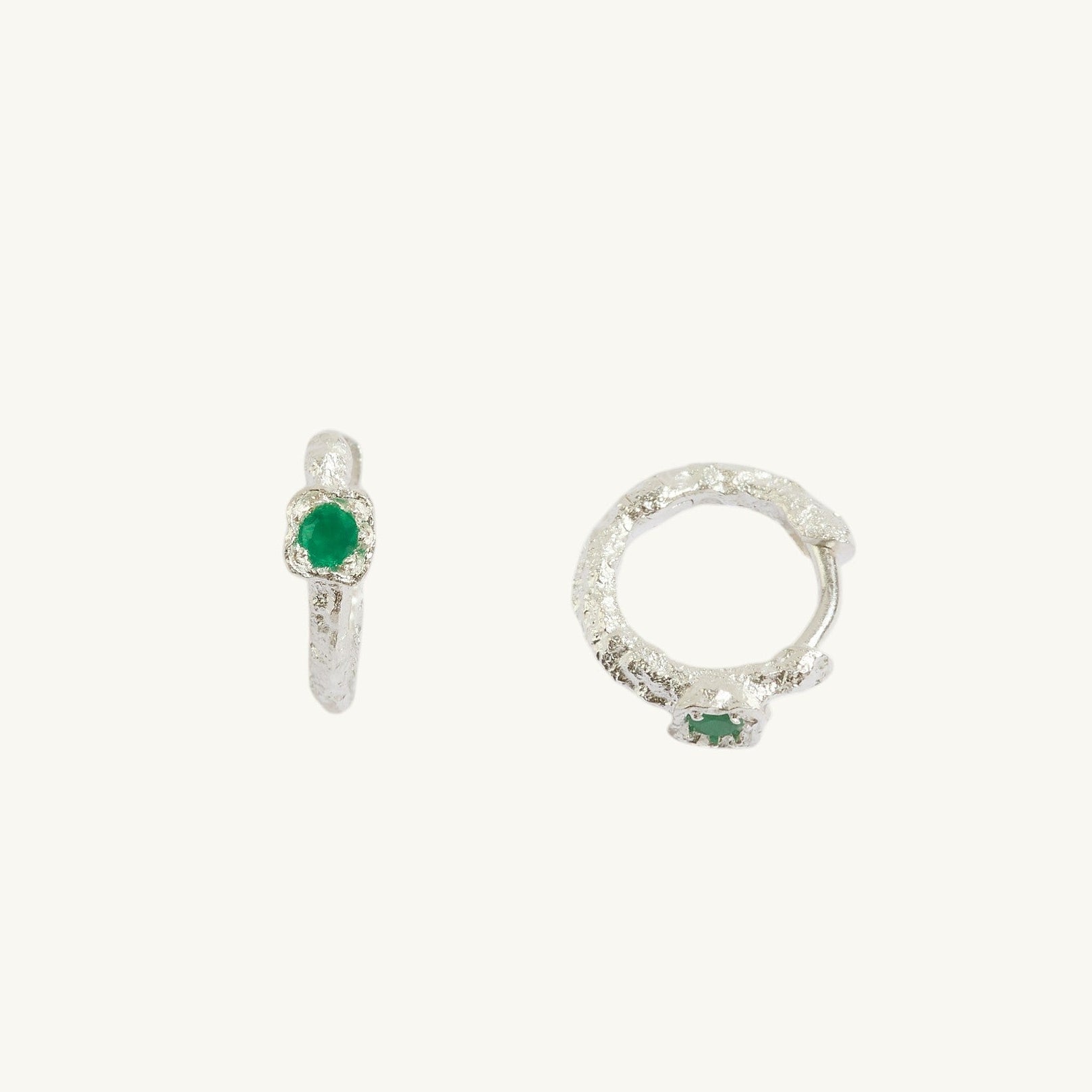 Chalcedony Lichen Branch Silver Huggies