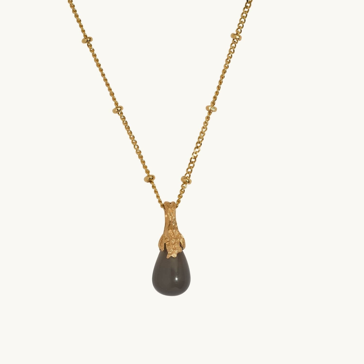 Grey Moonstone Gold Lichen Pendant Necklace - Satellite Chain