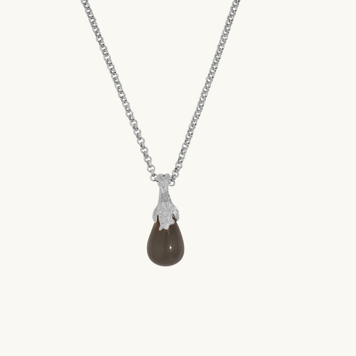 Grey Moonstone Silver Lichen Pendant Necklace - rolo chain