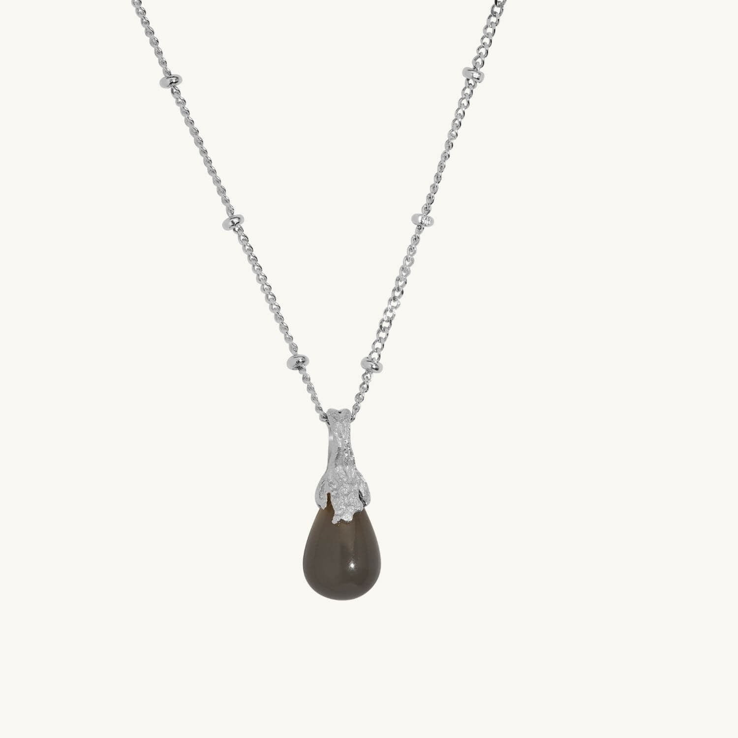 Grey Moonstone Silver Lichen Pendant Necklace - satellite chain