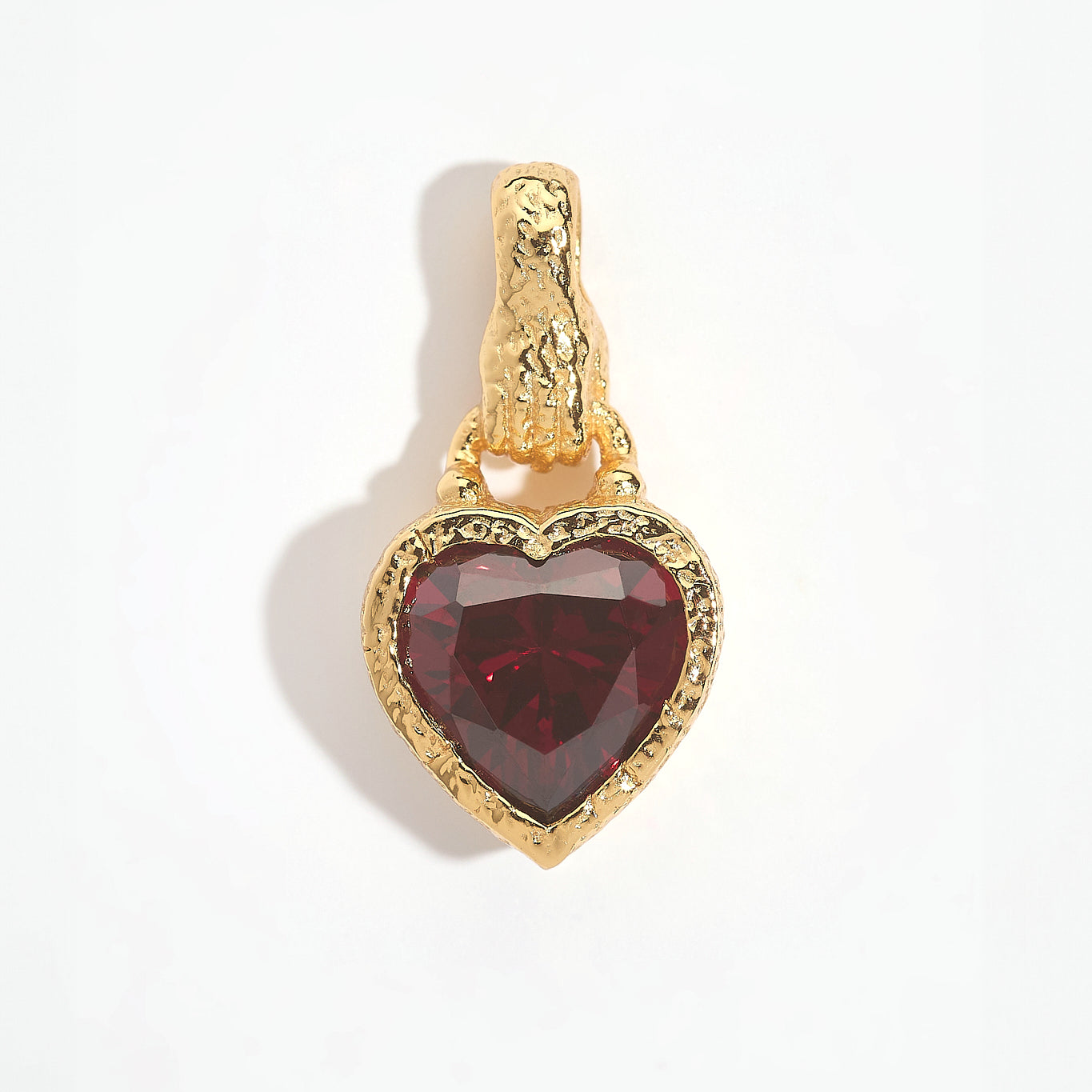 Garnet Heart in Hand Gold Charm Pendant