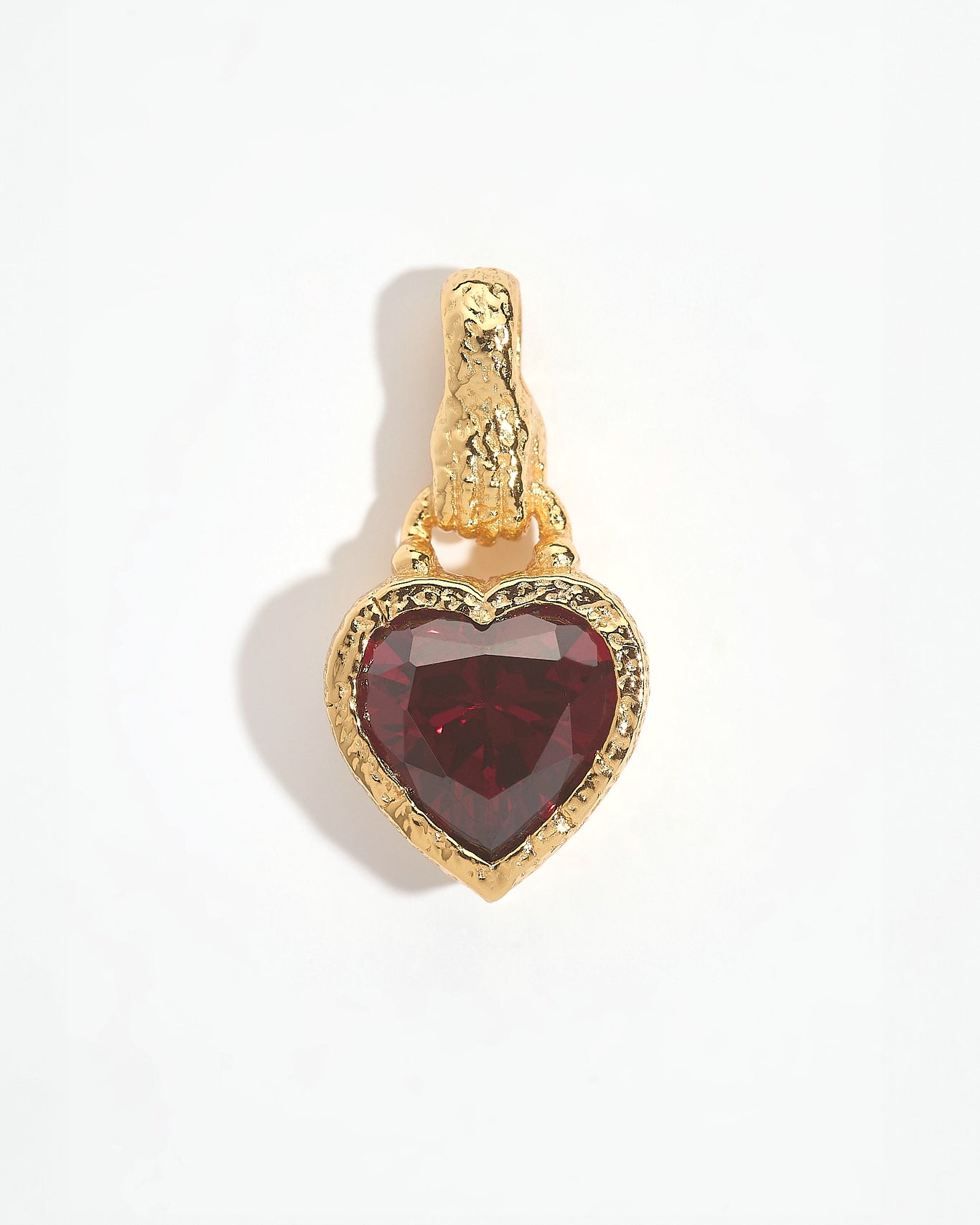 Garnet Heart in Hand Gold Charm Pendant
