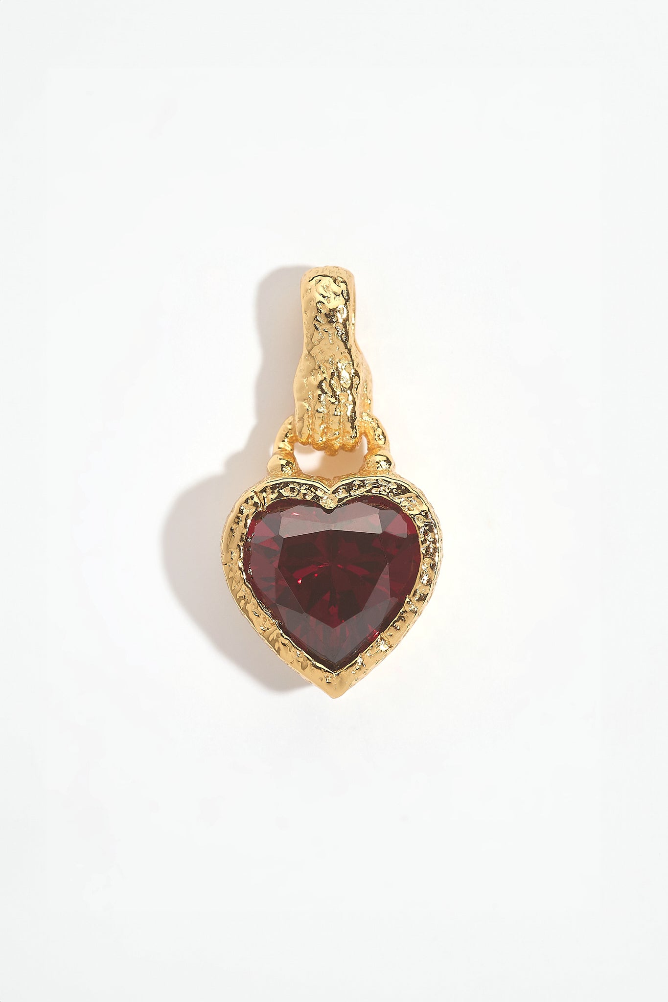 Garnet Heart in Hand Gold Charm Pendant