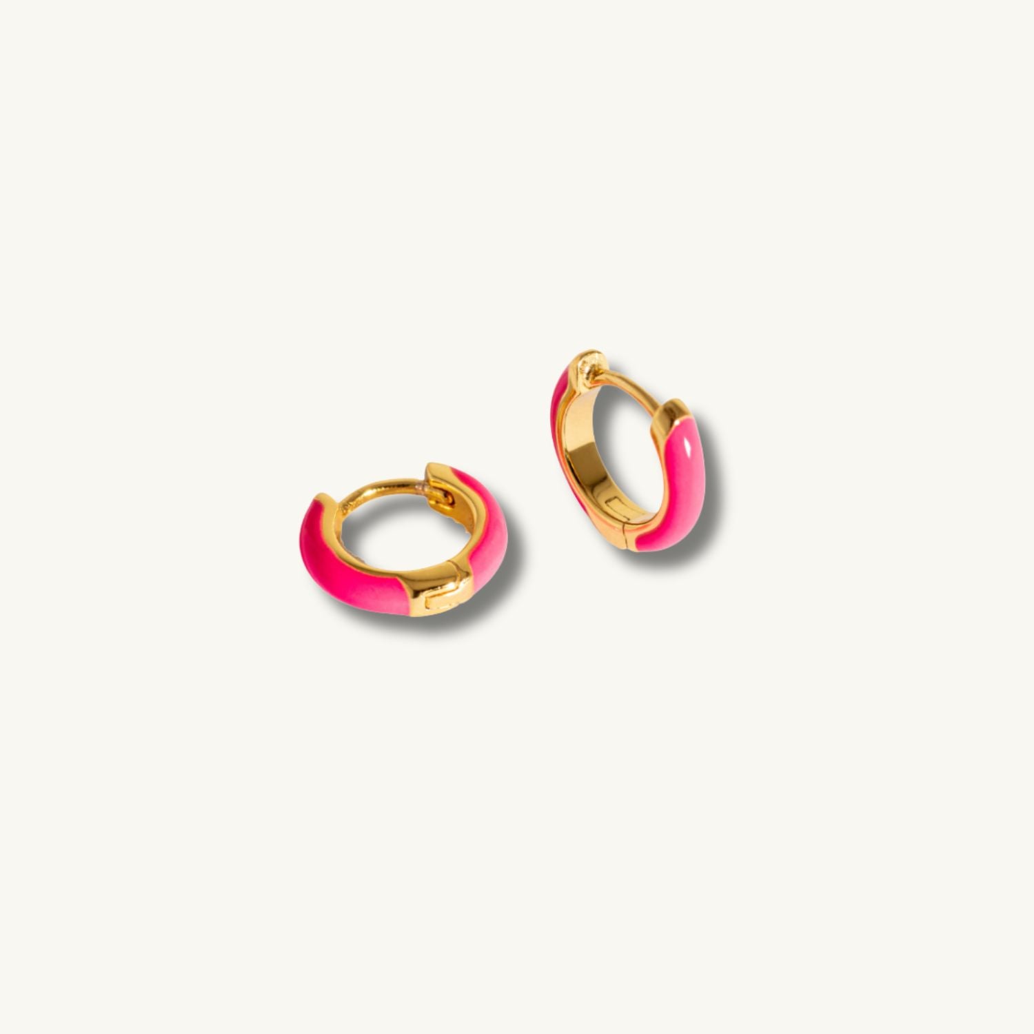 Hot Pink Gold Huggie Earrings