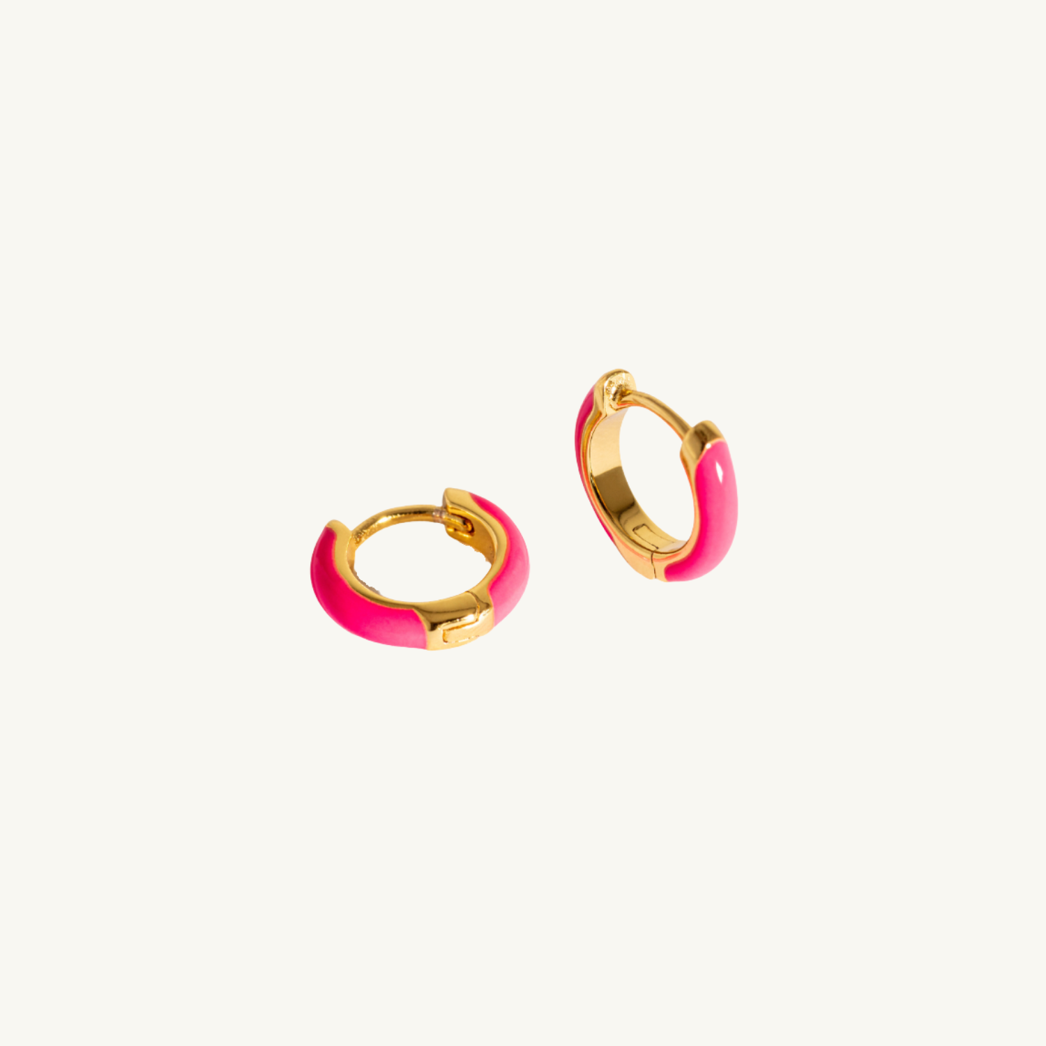 Hot Pink Gold Huggie Earrings