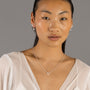 model wears Brushed Heart Silver Connector Necklace