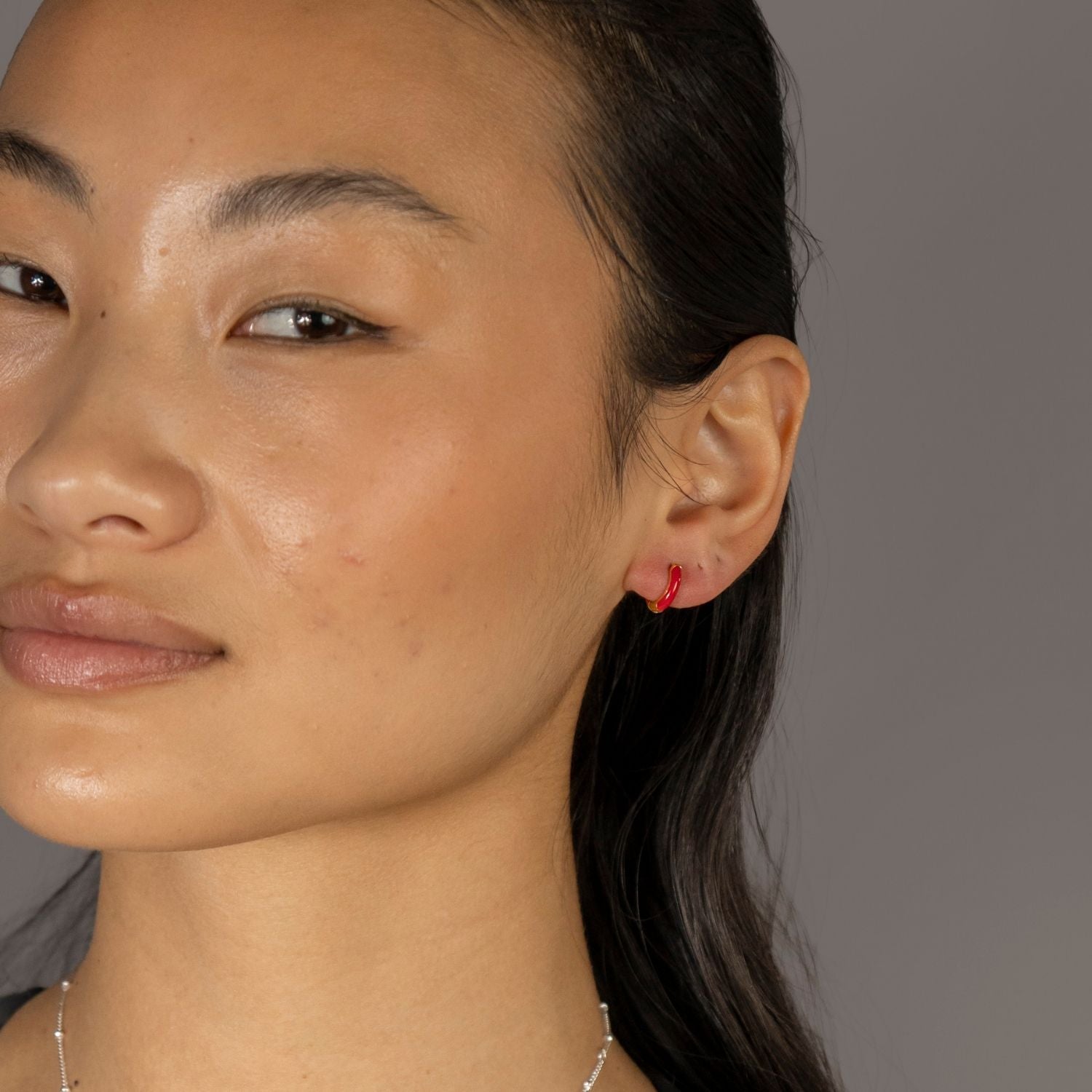 Cherry Red Enamel Huggie Hoop Earrings