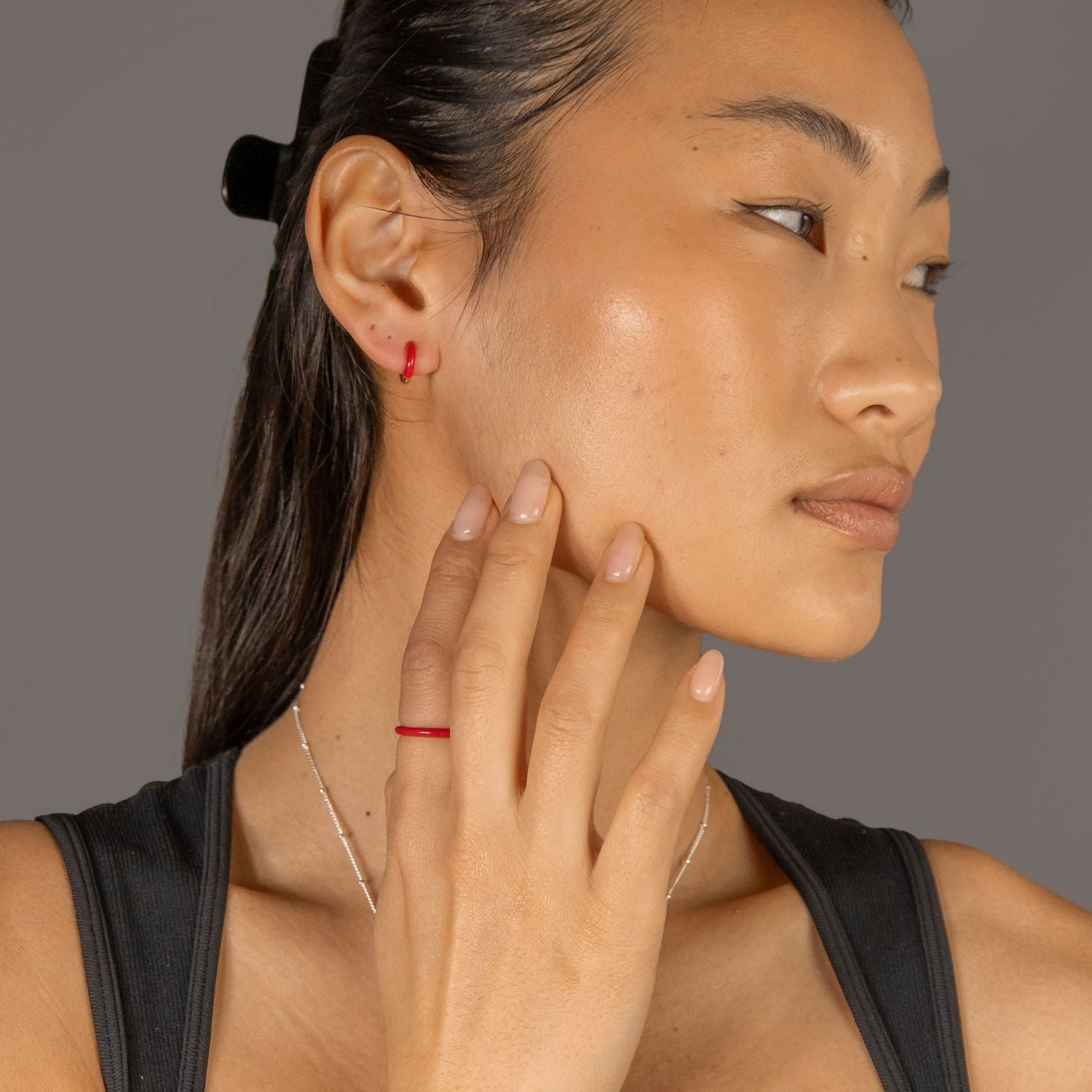 Cherry Red Enamel Huggie Hoop Earrings
