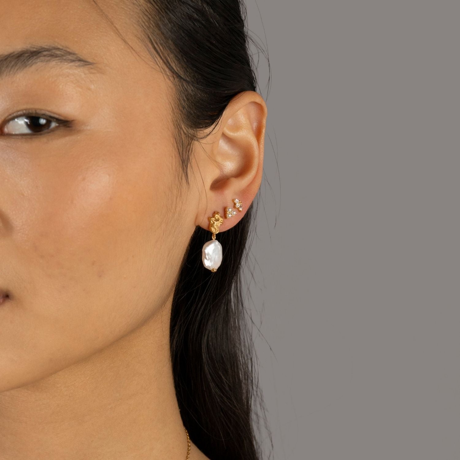 Pearl Gold Vermeil Lichen Drop Earrings